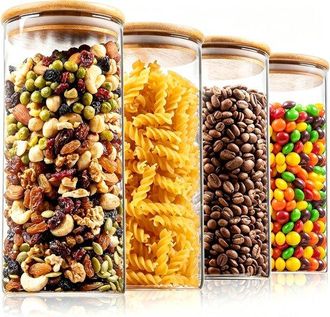 OEM Tarros De Almacenamiento Con Tapa, Juego De 4, 1400 Ml, Pasta, Alimentos Secos Y Cereales De Desayuno. 4 X 20 Cm De Alto, 10 Cm De Profundidad