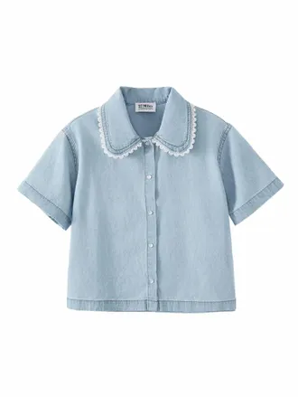 27 Miles Malibu Womens Lainie Short Sleeve Denim Shirt In Light Denim