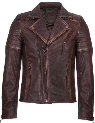 Infinity Leather Mens Slim Fit Brando Style Cross Zip Biker Jacket - Brown - Size X-Large