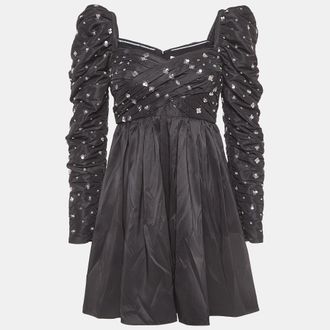 Self Portrait Black Cluster Sequin Synthetic Taffeta Mini Dress