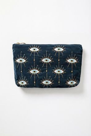 Elizabeth Scarlett Mystical Eye Velvet Everyday Pouch in Ink Blue at Nordstrom