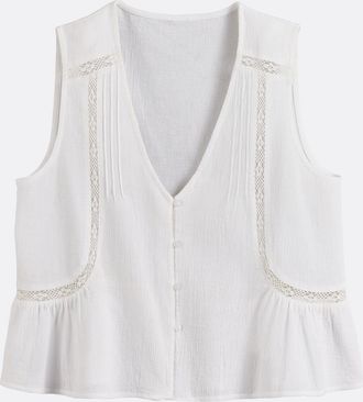 La Redoute Collections Mouwloze blouse met geborduurde V-hals