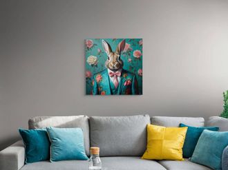 Arte Dal Mondo Adm - Print on Acrylic Rabbit Flowers Parade