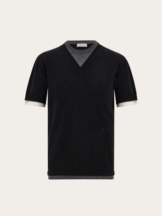Ferragamo Black Layered Cotton Sweater, Size XL
