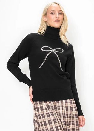 YAL New York Fine Knit Black Turtleneck with Silver Detail