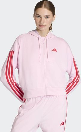 adidas adidas Performance - Essentials - Felpa rosa e rubino puro in spugna con cappuccio, zip e 3 strisce