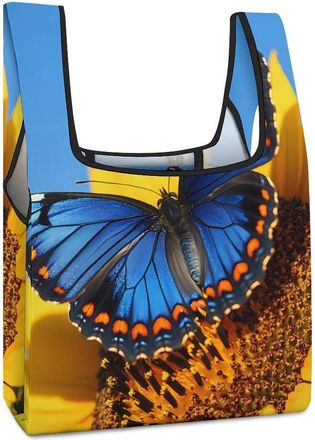 Generic Sunflower Butterfly Flowers Shopping Bag Reusable Grocery Tote Bag Foldable Handbag for Travel Picnic