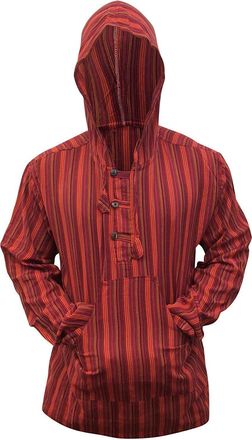 Shopoholic Fashion Multicolour Dharke Stripe Grandad Hoody Shirt,Light Weight Hippy Boho Clothes (L, Maroon Mix)