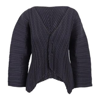 Issey Miyake Truien & Vesten, Dames, Blauw, M, Asymmetrische geplooide vest