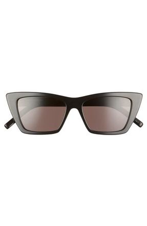 Saint Laurent 53mm Cat Eye Sunglasses in Shiny Black/Grey Solid at Nordstrom