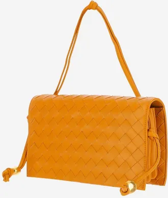 Bottega Veneta Womens Trio Pouch On Strap Yellow Lambskin Shoulder Bags