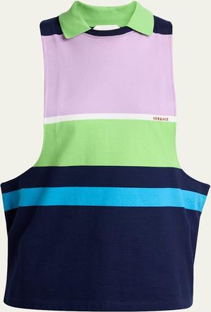 Versace Stripe Sleeveless Collared Sweater