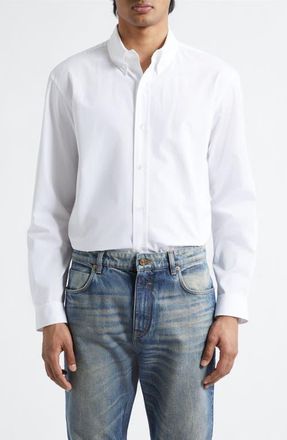 Balmain Cotton Poplin Button-Down Shirt in 0Fb Optical White at Nordstrom, Size 39