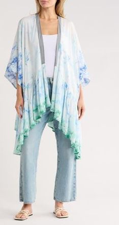 Vince Camuto Ethereal Floral Ruffle Trim Topper in Blue at Nordstrom Rack