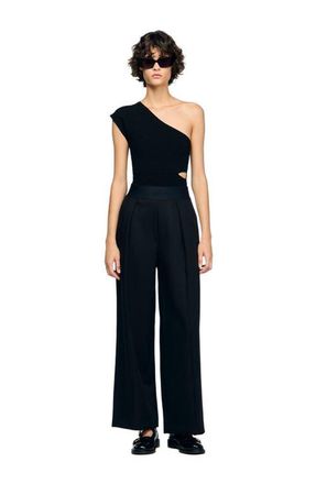 Sandro Asymmetric knit bodysuit in Black at Nordstrom, Size X-Large