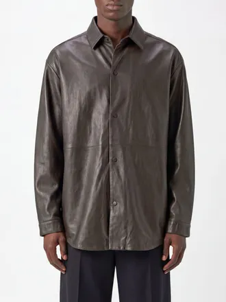 Fear of God Casual Smooth Leather Shirt with French Collar and Curved Hem