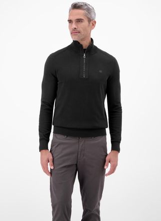 Lerros Troyer LERROS Flachstrickpullover mit Troyerkragen, Herren, Gr. XXL, schwarz, 100% Baumwolle, ohne Ausschnitt, Pullover Troyer