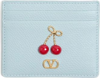 Valentino Garavani Cherryfic pasjeshouder van bewerkt leer - Blauw