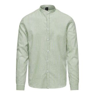 Bomboogie Camicia a Righe in Lino/Cotone con Collo alla Coreana - - Shirts - Uomo - Verde - L