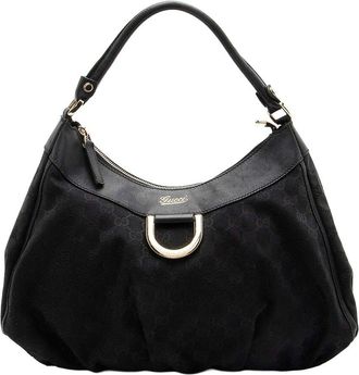 Gucci Black Gg Canvas D Ring Medium Hobo (Authentic Pre-Loved)
