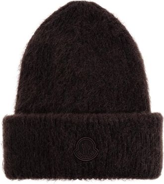 Moncler Accessoires, Dames, Bruin, ONE Size, Wol, Pet met logopatch