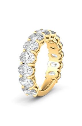 HauteCarat Oval Cut Lab Created Diamond Eternity Band in Yellow Gold at Nordstrom, Size 5.5