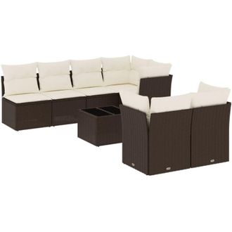 vidaXL Set Sof&aacute;s De Jard&iacute;n 8 Piezas Y Cojines Rat&aacute;n Sint&eacute;tico Marr&oacute;n Vidaxl