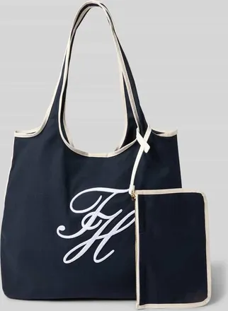 Tommy Hilfiger Strandtasche aus Baumwoll-Leinen-Mix in Dunkelblau, Gr&ouml;&szlig;e 1