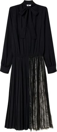 Twin-Set pleated long-sleeve midi dress - women - Polyester/Polyester - L - Black