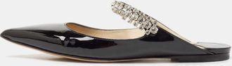 Jimmy Choo London Black Patent Leather Bing Flat Mules
