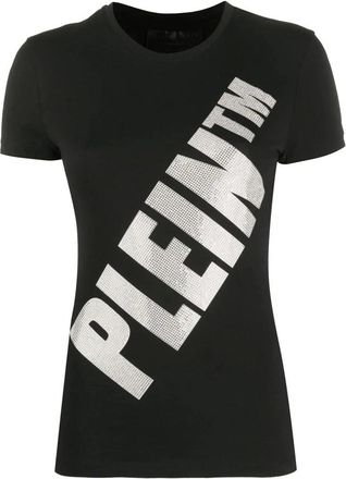 Philipp Plein Tops, Dames, Zwart, M, Casual Zwarte T-shirt Ronde Hals