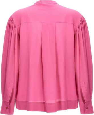 Nude Silk V-Neck Blouse - Pink