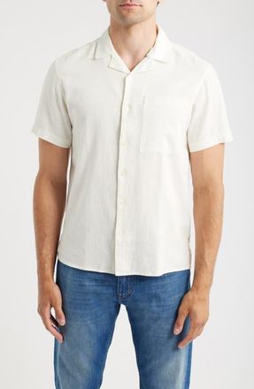 Solid Allan Solid Linen Blend Camp Shirt in Off White at Nordstrom, Size Xx-Large