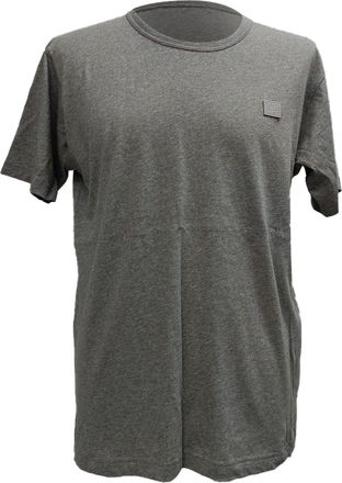 Acne Studios Face-Patch Crewneck T-Shirt in Grey Cotton