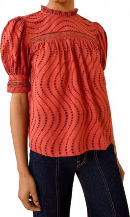 Ulla Johnson Virginia Lace Collar Short Sleeve Blouse In Claret