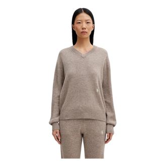 Sporty & Rich SRC V-neck Cashmere Sweater - Dames - Cashmere truien - Beige - XS - Wol - Truien & Vesten
