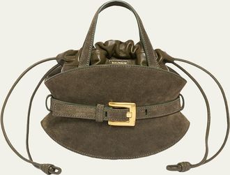 Balmain Shuffle Small Belted Top-Handle Bag in Suede