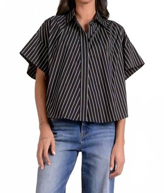 Elan Cyndi Stripe Button-Up Blouse In Black / White Stripe