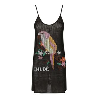 Chlo&eacute; Kleedjes, Dames, Zwart, XS, Katoen, Geborduurd mesh-gebreide minidress