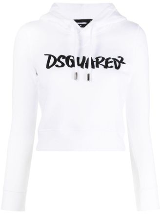 Dsquared2 logo-print long-sleeve hoodie - women - Spandex/Elastane/Cotton/Cotton - S - White