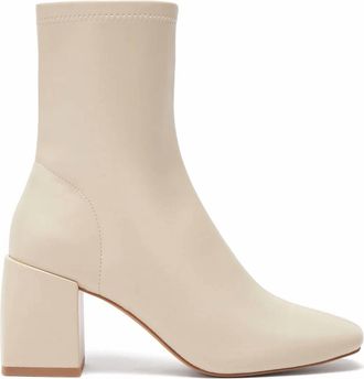Silent D Womens Carina Heeled Boot In Oatmilk Stretch Napa