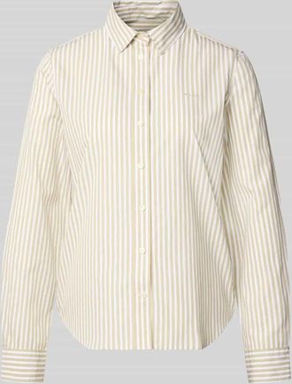 GANT Regular Fit Bluse mit Streifenmuster und Label-Stitching in Sand, Gr&ouml;&szlig;e 34