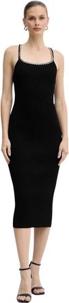 Michael Kors Chain Ribbed Stretch Knit Midi Jurk - Dames - Kleedjes - Zwart - S - Polyester - Kleedjes