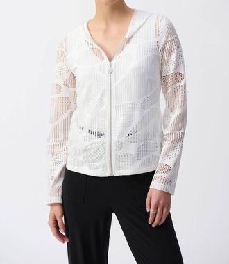 Joseph Ribkoff Mesh Hoody In Off White
