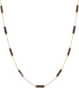 Italian Gold, Inc 14K Yellow Gold Station Bar Necklace- Amethyst