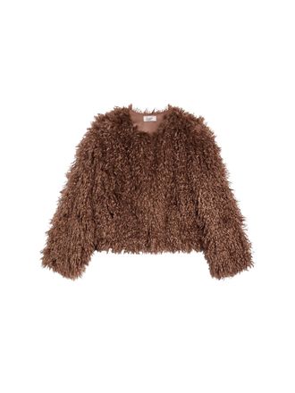 Pence Kim Wood Round-Neck Faux-Mongolian Fur Coat