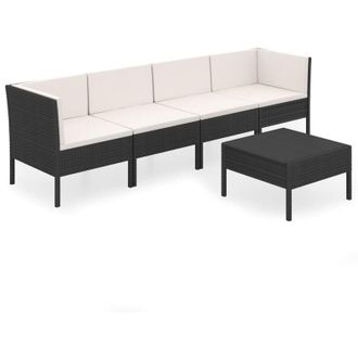 vidaXL Set De Muebles De Jard&iacute;n 5 Pzas Y Cojines Rat&aacute;n Sint&eacute;tico Negro Vidaxl