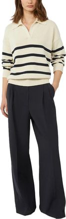 Weekend by Max Mara Striped Polo-Collar Cotton Blend Sweater - Beige