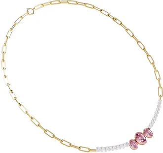 Diamond2Deal 925 Sterling Silver Two-tone 4.5 Ct Round & Oval Cut White & Pink Lab Grown Diamond Necklace 18 VVS2