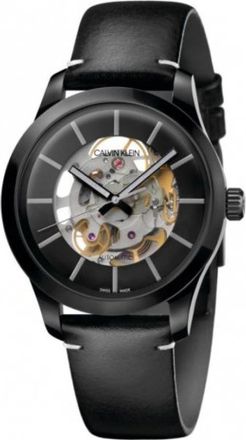 Calvin Klein Automatisch Skelet Horloge - Dames - Horloges - Zwart - ONE Size - Leer - Accessoires